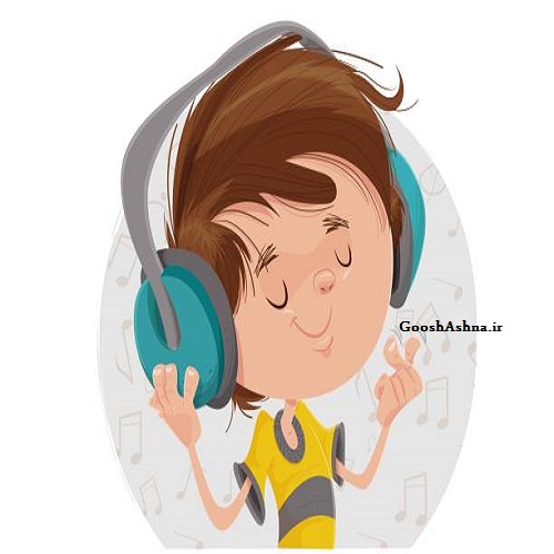 Illustration of boy listening to music with headphone.